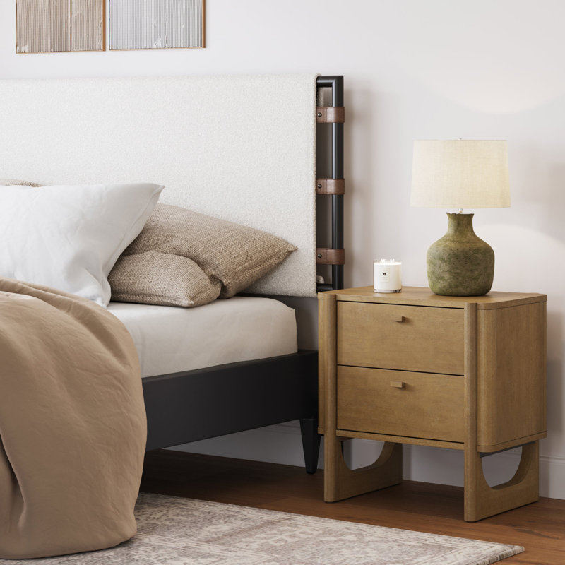 Table de chevet 2 tiroirs, Marron clair, Individuel