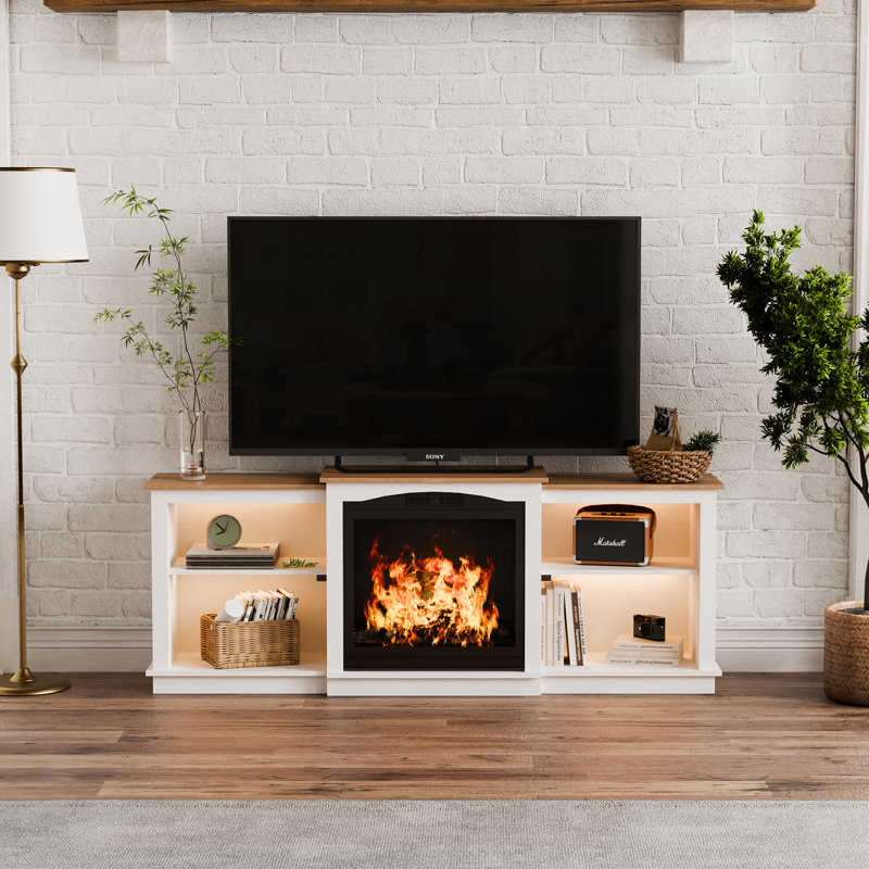 Wood LED Lightning Entertainment Center with Adjustable Shelves Fit for TVs up to 80"