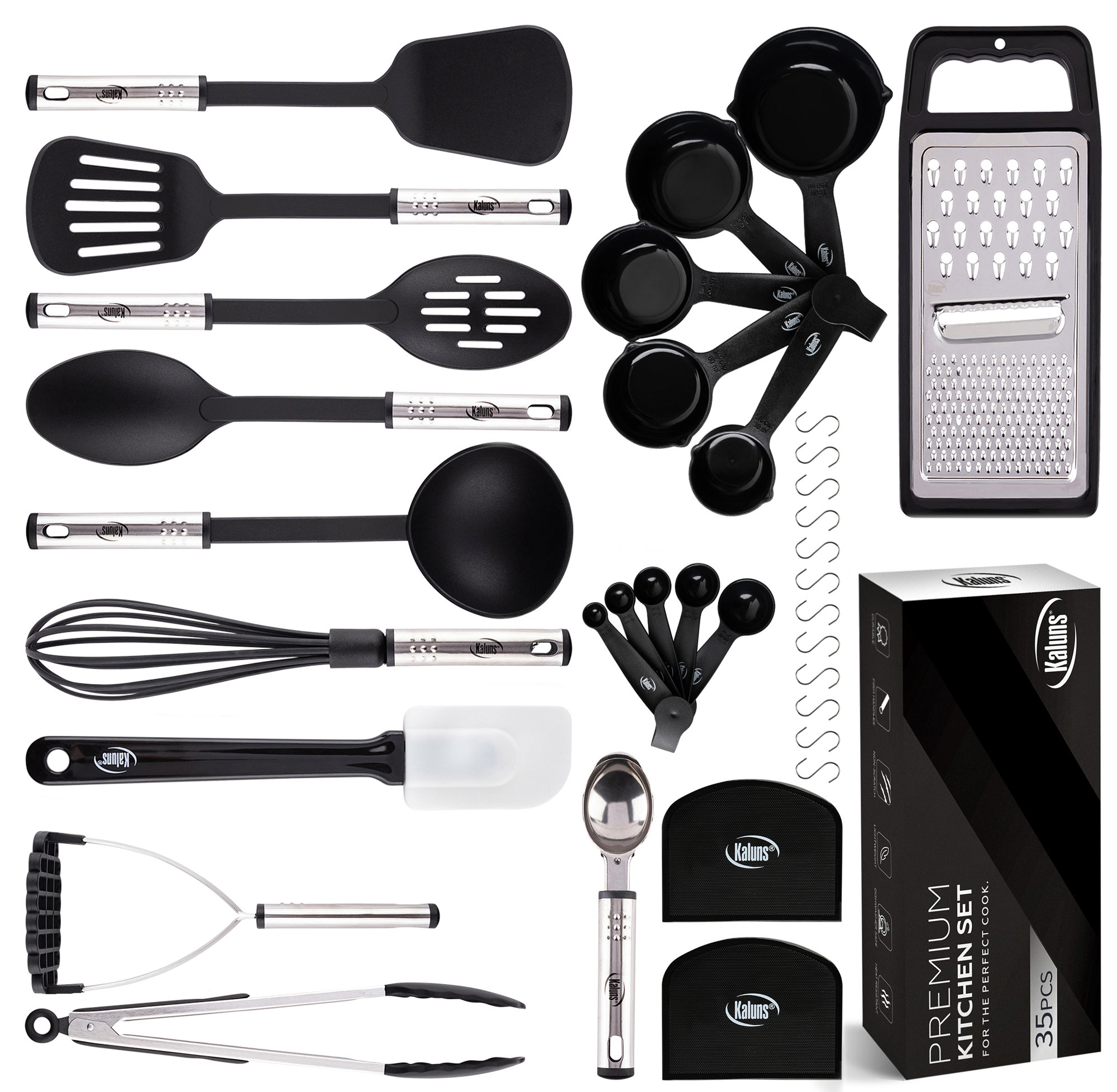 Kaluns Kitchen Utensil Set - 24 Nylon Stainless Steel Cooking Supplies - Non-Stick and Heat Resistant Cookware Set - Cooking Utensils, Size: 24 Pcs