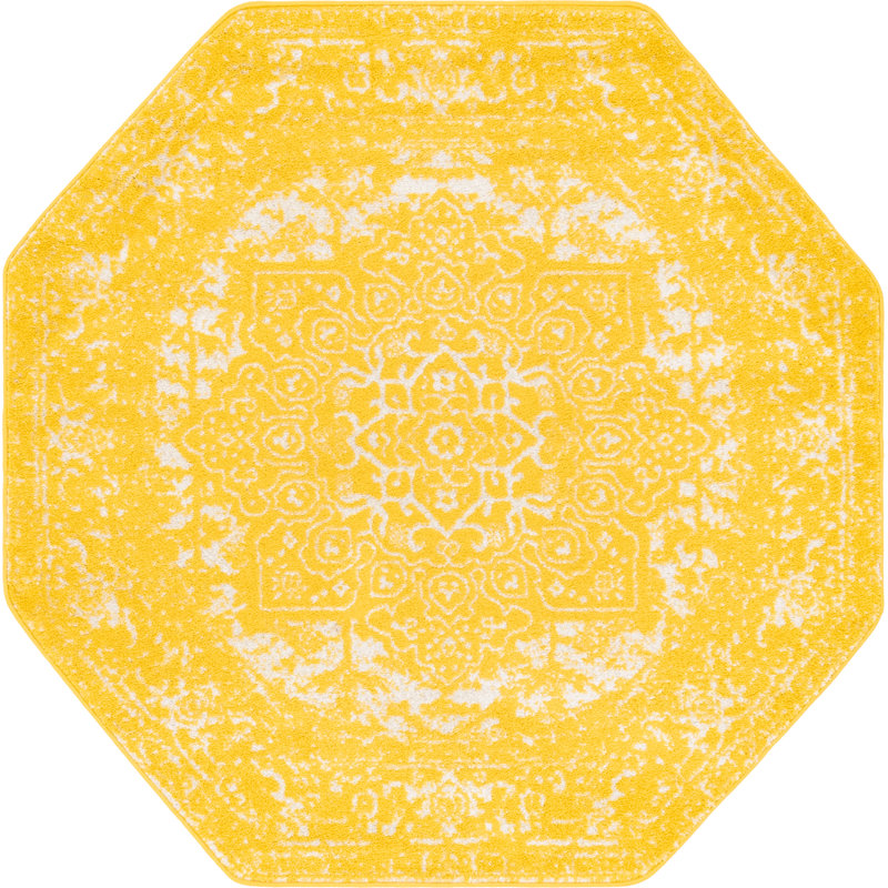 Tapis jaune tissé à la reine Reine, Octogone 5 pi x 5 pi