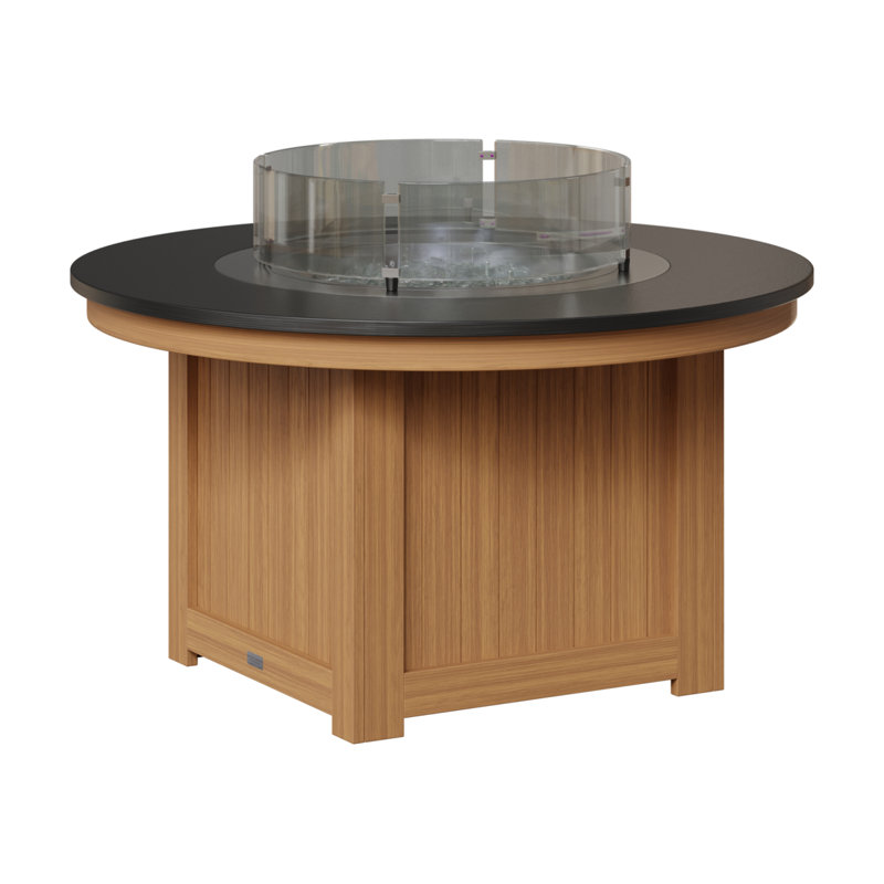 Foyer de table rond Berlin Gardens Donoma, H 25 po x l 44 po x P 44 po, Hammered Top Black with Natural Teak Base