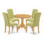 L'ensemble de 5 pièces pour coin-repas pour 4 personnes comprend une table de cuisine ronde avec piédestal et 4 chaises Parson rembourrées en tissu bleu bébé, lin blanc-122934093-122934094-122934096