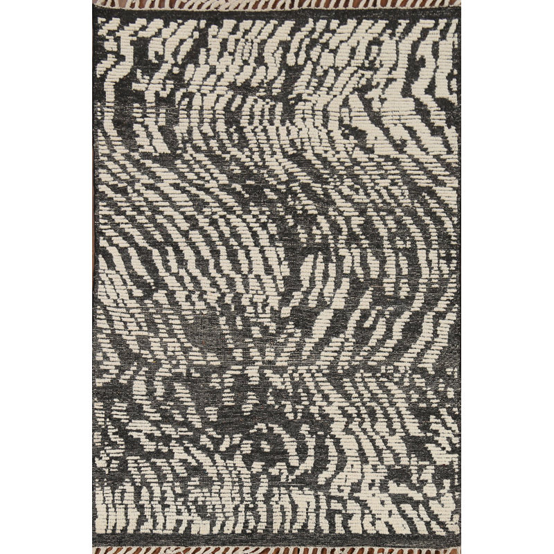 Black & White Handmade Moroccan Abstract Rug 4x6