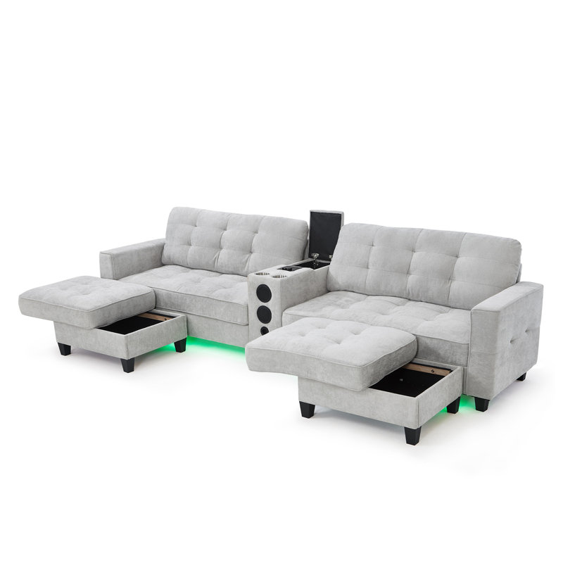 Modern Sectional Sofa 126" U-Shaped Sectional Sofa Modular Sectional Couch With Movable Storage Ottomans, Light Gray Chenille