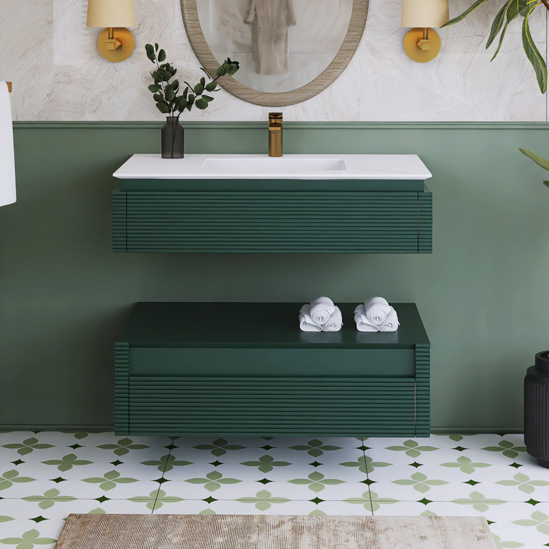 Meuble-lavabo mural simple 36 po avec comptoir en marbre 36 po, Vert