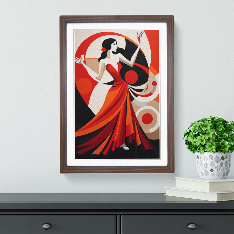 Flamenco dancer Constructivism - Framed Print, 46cm H x 34cm W x 2cm D, Walnut