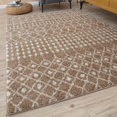 Moroccan Shaggy Collection Rugs Tangier Design in Beige/Ivory