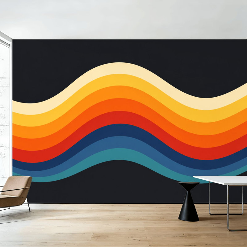 Papier peint adhésif pelez et collez, rétro, style années 70, rayures, affiche, lignes, formes, conception graphique, art mural auto-adhésif et amovible
