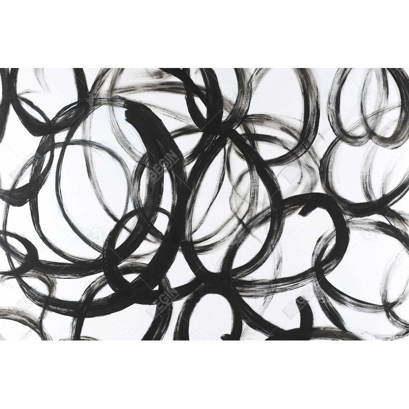 Abstract Curly Lines - Black & White Pattern Framed Print