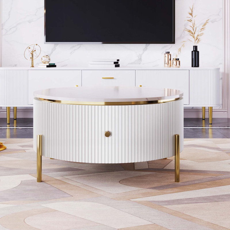  Table basse avec rangement Baadur, Blanc cassé, Blanc
