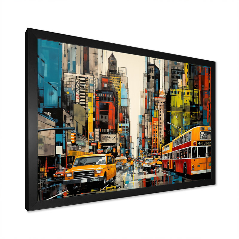 Pop Art Cityscape Manhattan At Night - Cityscapes Canvas Art Print, H 30 po x l 40 po x P 1,5 po, Cadre photo noir