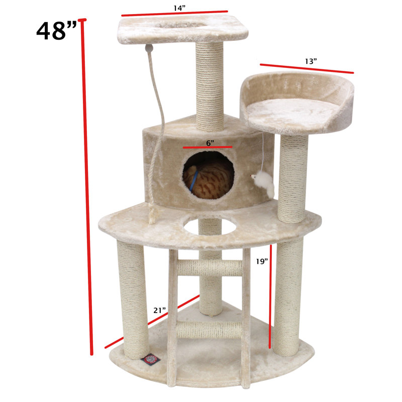 48'' Honey Faux Fur and Sisal Freestanding Cat Tree