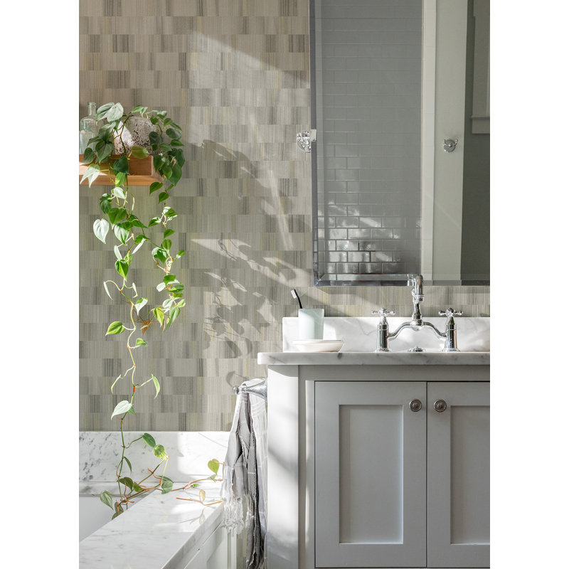 Horizontal Textured Stripe Wallpaper, Gray