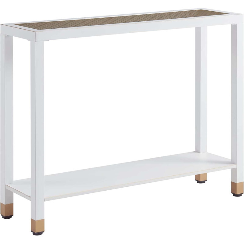 2-Tier Console Table With Glass Tabletop, White/Gold