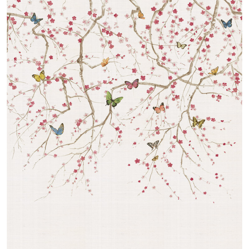 Grass Cloth Floral Wall Mural