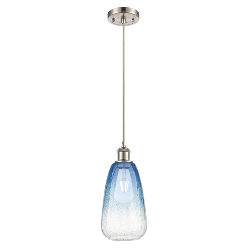 Mini-luminaire suspendu à cordon 1 lumière 6 "Ballston - Laken, Bleu saphir, Nickel satiné brossé