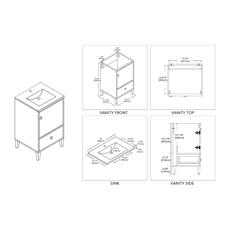 20'' Single Bathroom Vanity with Sink, Metal Grey
