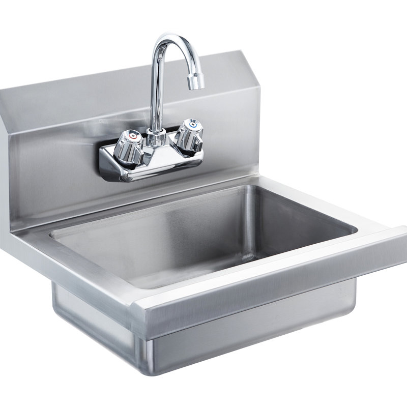 Wall Mount Hand Basin, 17 X 12.8 Inch, Stainless Steel, 360 Rotatable Faucet, Basket Strainer, Easy To Assemble, Commercial Sink, With Drainage, Rust-, High
