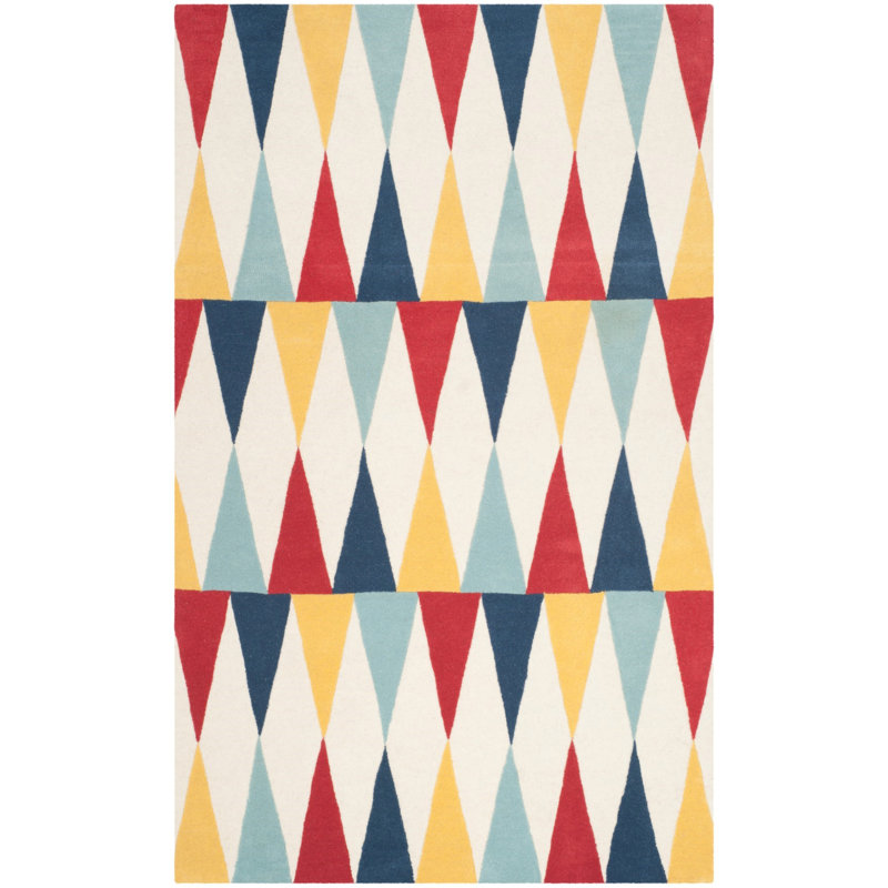 Tapis en laine touffeté à la main Geraro Martha Stewart, Rectangle 8 pi x 10 pi, Bleu / Rouge / Jaune