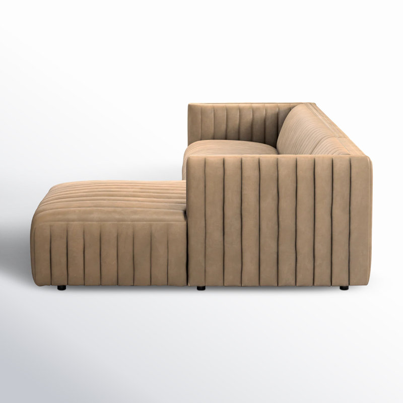 Augustine Chaise Sectional, Palermo Drift Top Grain Leather, Right Hand Facing, 26.5" H x 126" W x 64" D