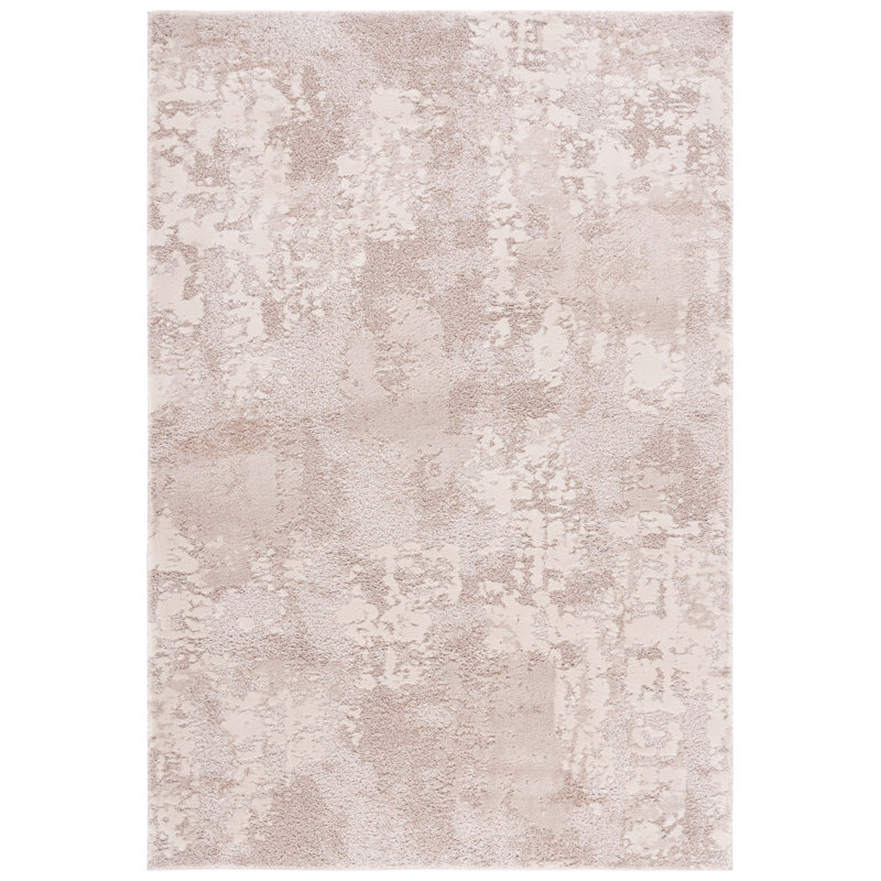 Tapis abstrait gris en polypropylène tissé à la machine Graymond, Rond 6 pi 7 po