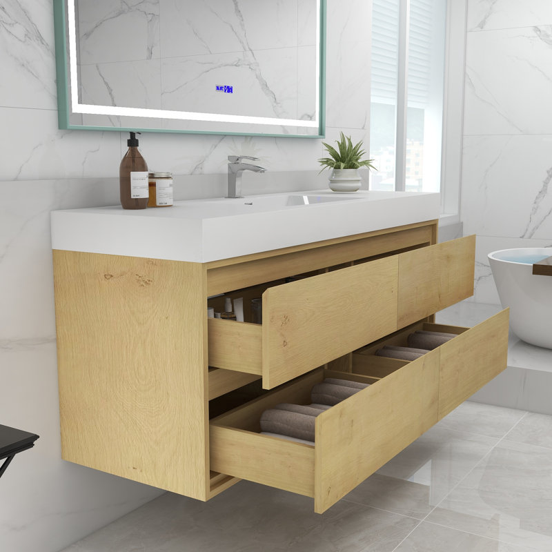 60'' Single Bathroom Vanity with Acrylic Top, Light Oak