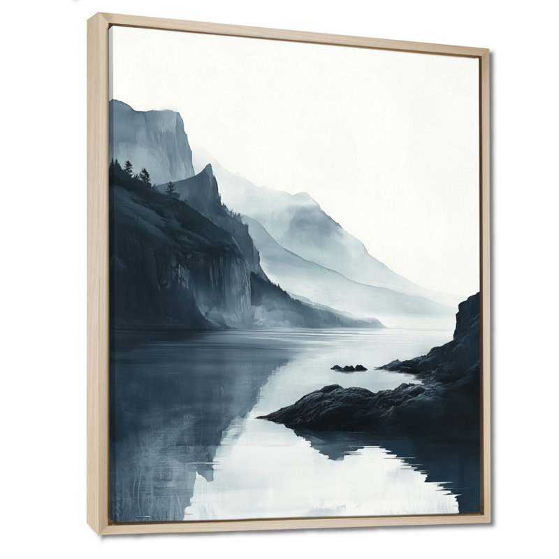 Graciani Winter Lake Side Valley of Tranquility I - art mural lac, Reproduction avec cadre flottant, H 44 po x l 34 po