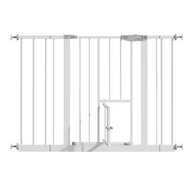 Barrière pour bébé avec porte pour chat, porte pour animaux 29,5-44,1 po en métal pour escaliers et portes, montée sous pression, aucun outil nécessaire, blanc