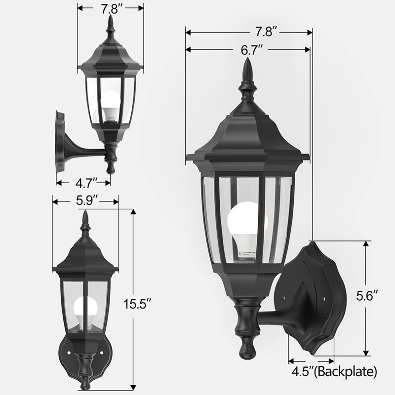 2-Pack Outdoor Porch Wall Lights LED Exterior Wall Light Fixture, Specially Treated Anti-Corrosion Plastic Material, Waterproof Security Light, Black (Bulb Included)