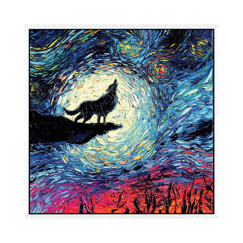 Van Gogh Never Howled At The Moon by Aja Trier - Wrapped Canvas Painting, White Framed Canvas, 66.04 cm H x 66.04 cm W