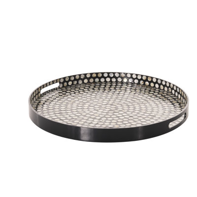 Alfuin Black Mother of Pearl Handmade Tray with Slot Handles