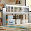 Cadre de lit simple avec tablette de rangement, garde-corps plateforme, glissade en bois gris et sans sommier, cadre facile à assembler, longueur de 85,4 pouces-2048002730
