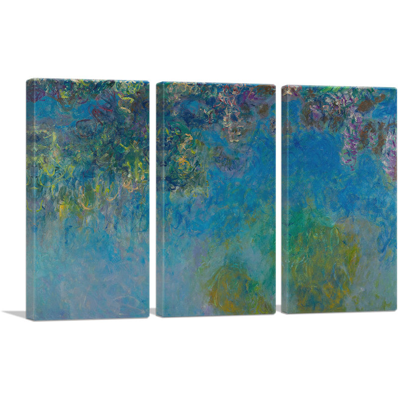 «Wisteria» par Claude Monet, ensemble de 3 reproductions d'art sur toiles tendues, H 40 po x l 60 po x 1,5 po