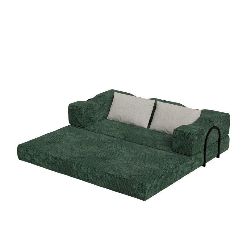 80" King Size Convertible Sleeper Sofa Bed With 2 Pillows, Corduroy Folding Mattress Couch, No Assembly Required , Floor Sofa Lounge Couch For Living Room Small Spaces