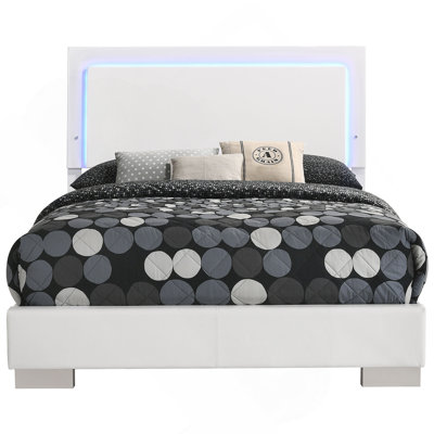 White High Gloss Wood LED Panel Bed