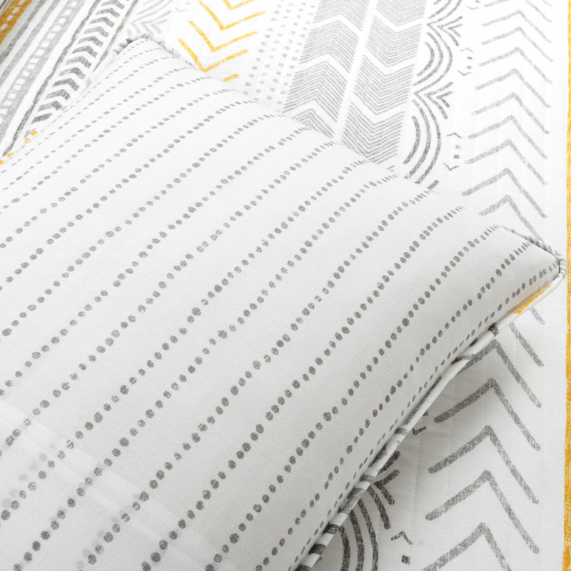 Yellow and Gray Full/Queen Cotton Reversible Quilt Set