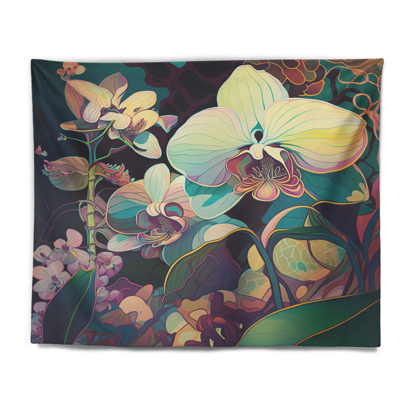 - Tapisserie murale orchidée florale, H 50 po x l 60 po