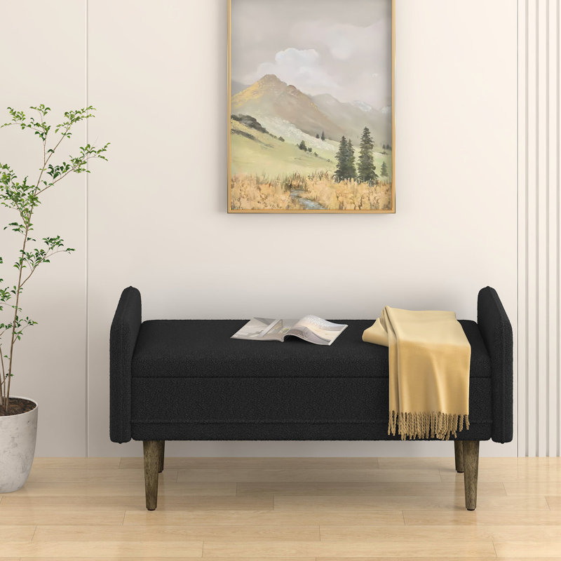 Tabouret de rangement en velours noir - pour usage domestique 45,98 po x 16,75 po x 21,75 po, conception moderne, facile à assembler, ce banc convient aux salons, aux chambres à coucher élégantes et simples à assembler
