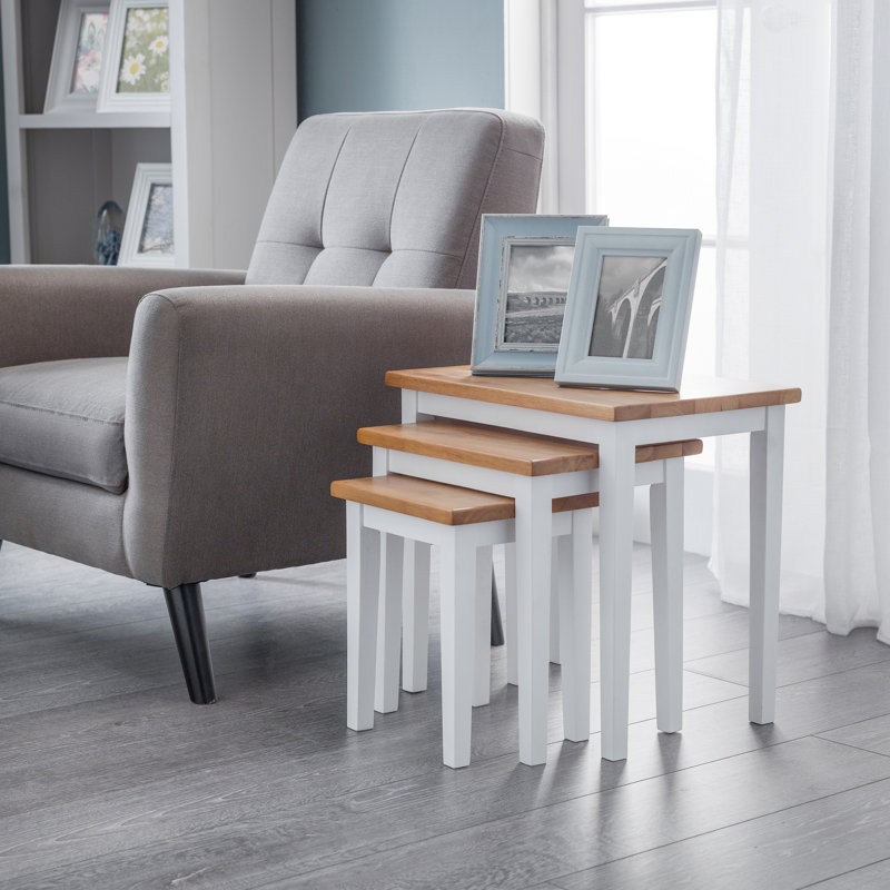 Elvina Solid Wood Nesting Tables, Natural Oak/White