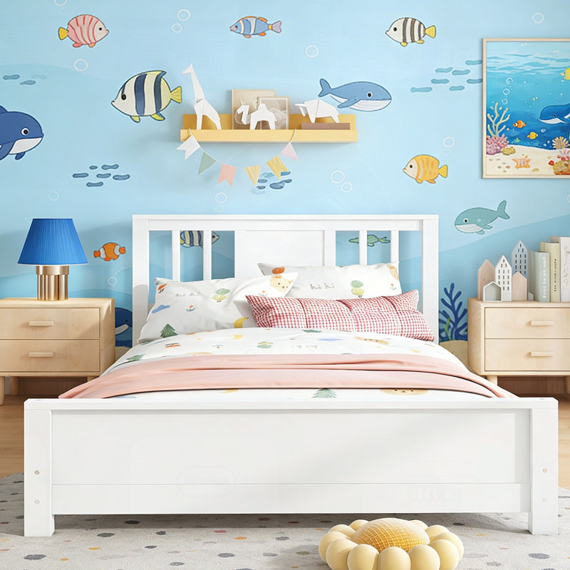 Solid Wood Low Profile Platform Bed Frame with Support Slats and Chic Headboard, Ideal for Minimalist Bedrooms and Easy Access
