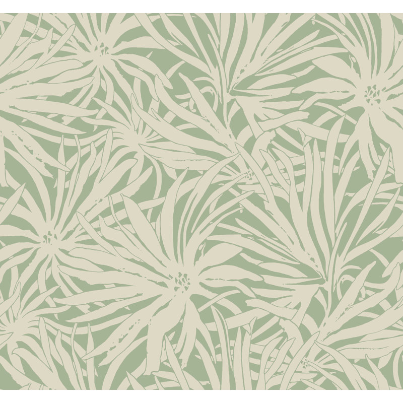Papier peint floral avec auvent crème, Vert