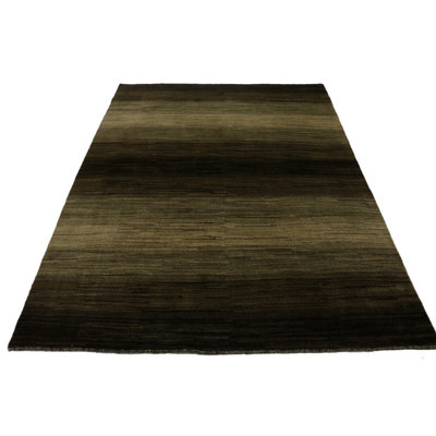 Tapis rayé beige / brun en laine noué à la main Ronkonkoma