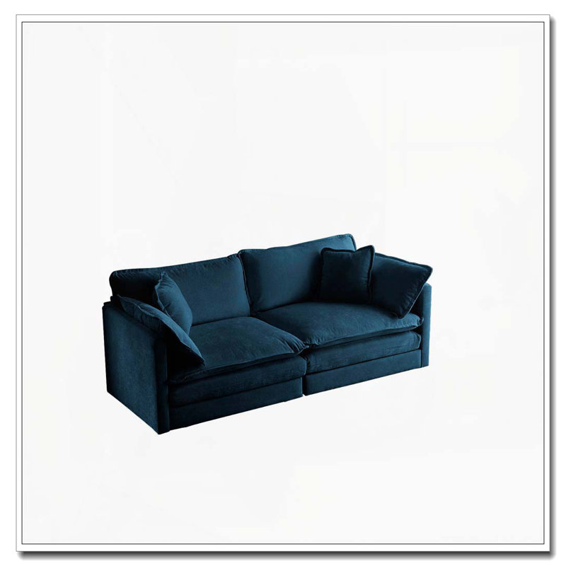 Canapé moderne en tissu pour salon, siège profond rembourré de grande taille, Bleu + 2 sièges