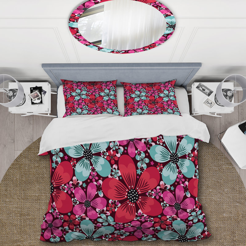 Fleurs multicolores - ensemble de housse de couette floral - microfibre de polyester