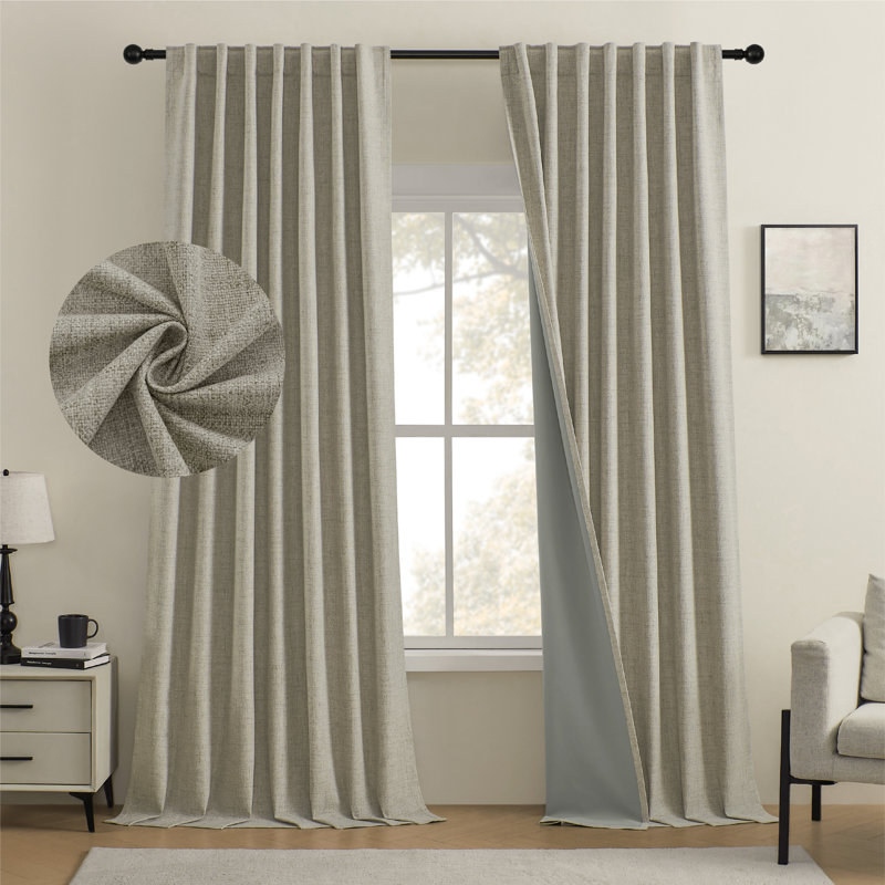 Ensemble de 2 panneaux de rideaux occultant en toile de jute 100% Leming, L 52 po x L 84 po, Tanné