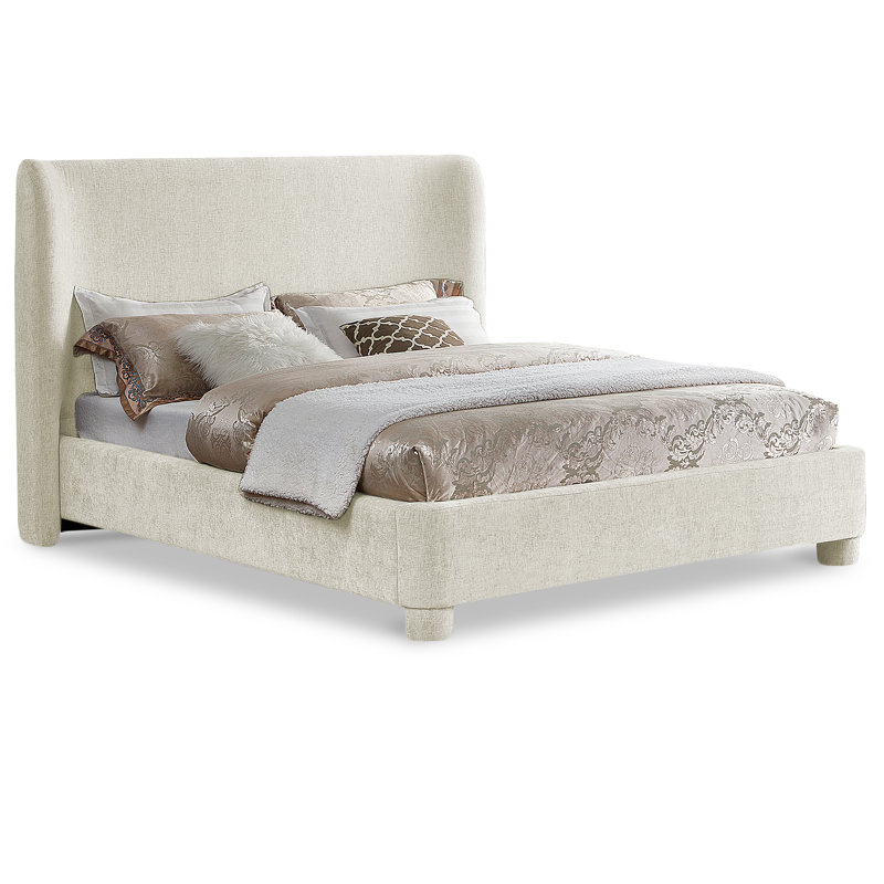Hridhaan Upholstered Unfinished Wingback Bed, Queen, Cream Chenille Fabric