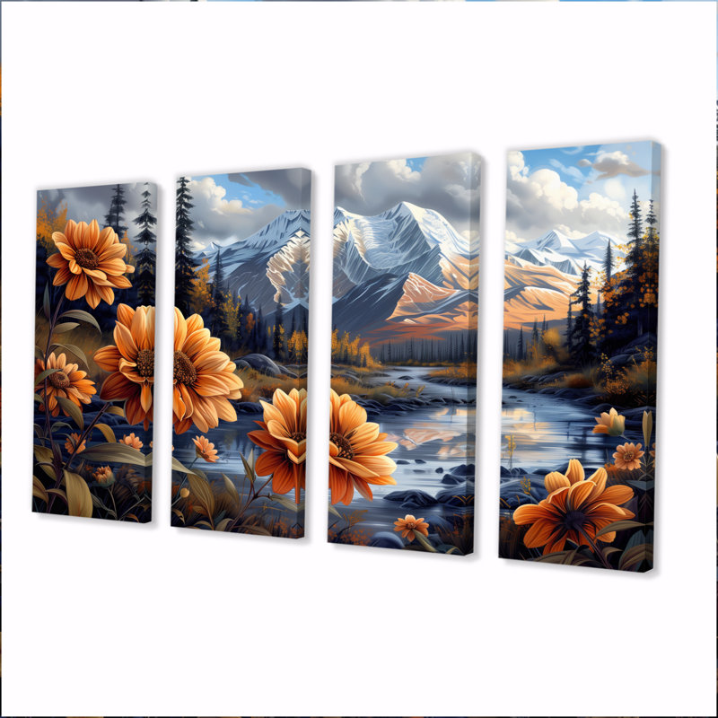 «Alaska Denali National Park Flower Mountain River», ensemble d'art mural Alaska, H 28 po x l 48 po