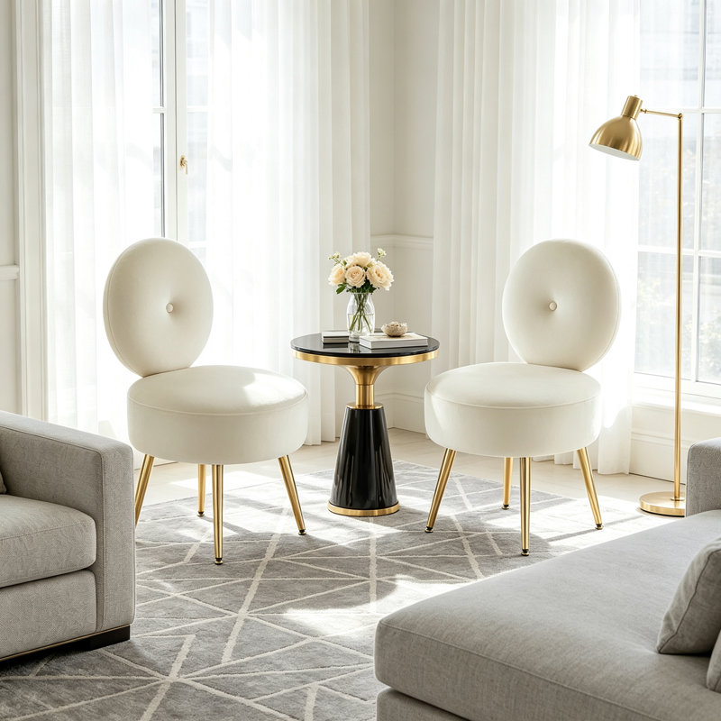 Chaise rembourrée en velours avec tabouret (ensemble de 2), Kaki
