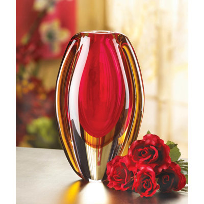 Elegant Handblown Sun Fire Coloured Glass Vase