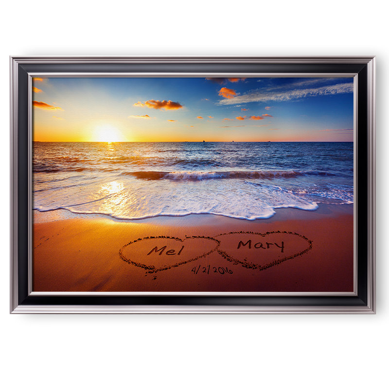 Art mural personnalisé sur toile Sunset Beach, H 20 po x l 30 po, Reproduction encadrée de plastique sans passe-par, Noir